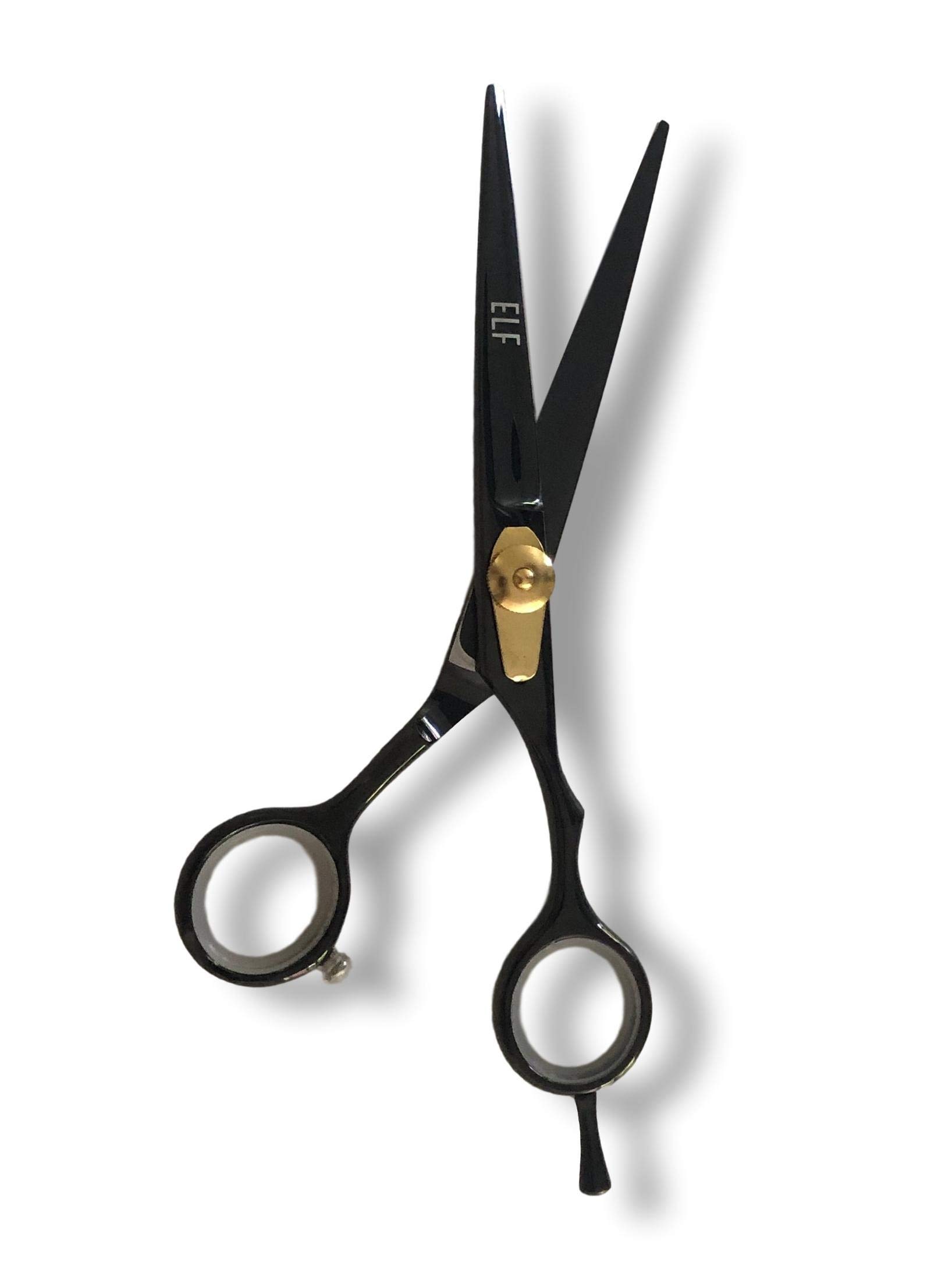 ELF Hairdressing Barber Hair Scissors for Professional Hairdressers Barbers Stainless Steel Hair Cutting Shears - For Salon Barbers, Men, Women, Children and Adults Black - 6 inch