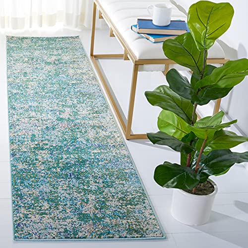 SAFAVIEH Madison Collection 2'2" x 12' GreenTurquoise MAD471Y Modern Abstract N…