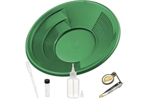 DRAGONXT 12" Gold Pan Gold Prospecting Beginners Kit with Snifter Bottle, Glass Vial, 5 Piece (Green)