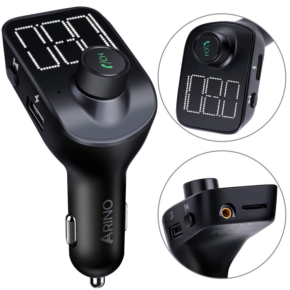 FM Transmitter, Bluetooth FM Transmitter Car Radio Adapter MP3 Player Wireless Car Charger Bluetooth 5.0 with Dual USB Ports, TF Card Slot, Hands-free Car Kits For iPhone, Android and Most Devices
