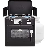 Hike Crew Outdoor Gas Camping Oven w/Carry Bag | CSA Approved Portable Propane-Powered 2-Burner Stove &amp; Auto Ignition, Overheat Safety Shutoff, Built-In Thermometer Hose Regulator Included