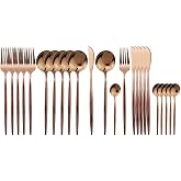 JASHII 24 Pieces 304 Stainless Steel Rose Cutlery Set Home Kitchen Silverware Set, Mirror Polished, Knife/Fork/Spoon, Modern Elegant Silverware Set for Party, Christmas
