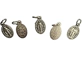 Catholic Saint Medals Silver Tone Petite Miraculous Medal Pendant for Charm Bracelet, Lot of 5, 9/16 Inch