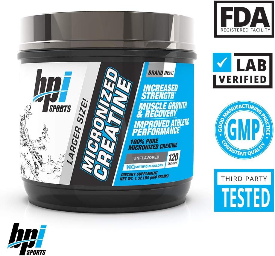 BPI Sports Micronized Creatine - Increase Strength - Reduce Fatigue - Lean Muscle Building - 100% Pure Creatine - Better Absorption - Supports Muscle Growth - Unflavored - 120 Servings - 21.16 Ounce: Health & Personal Care