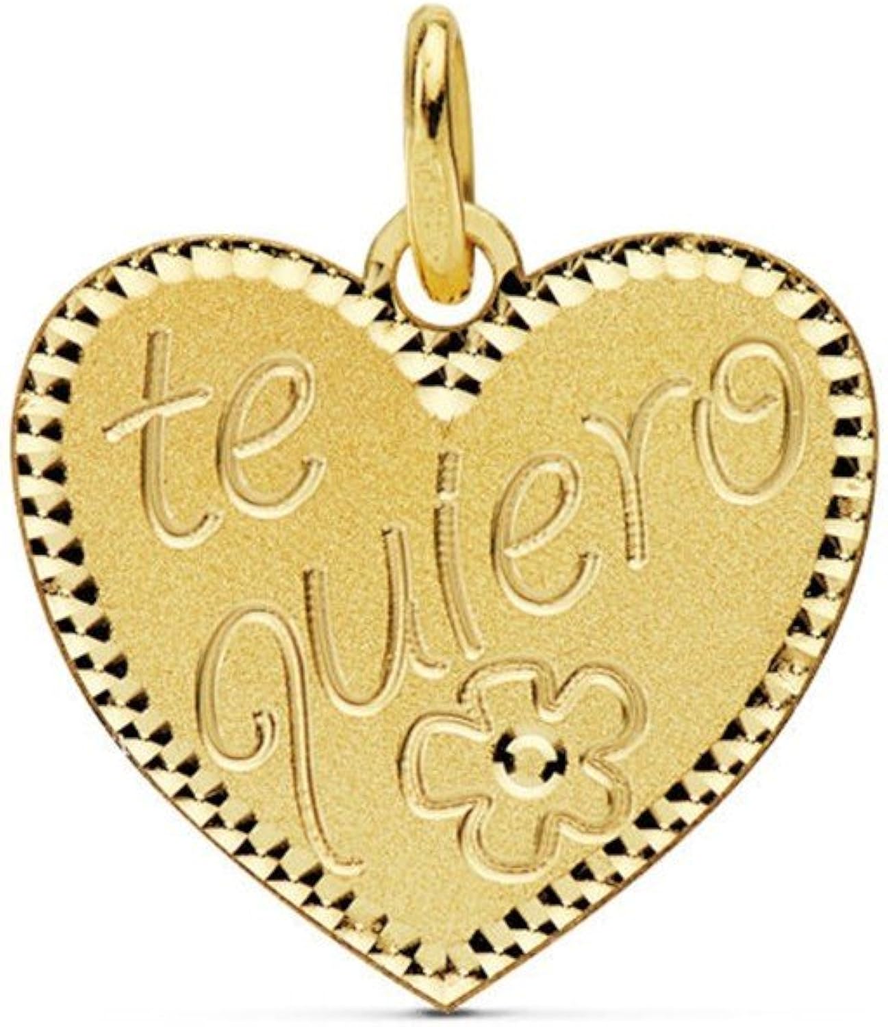 Pendentif 18k coeur or - Je vous aime - 16 mm Fleur. [AB4651]
