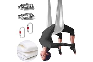 PRIOR FITNESS Low Stretch Aerial Yoga Hammock Kit 4.4 Yards Aerial Silk For Professional Yoga Instructors,Yoga Swing Set,Improve your Flexibility & Core Strength,Yoga Starter Kit