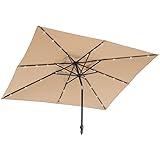 Amazon Com Sunray 9 Ft X 7 Ft Rectangle Next Gen Solar Lighted Market Patio Umbrella And Base Scarlet Garden Outdoor