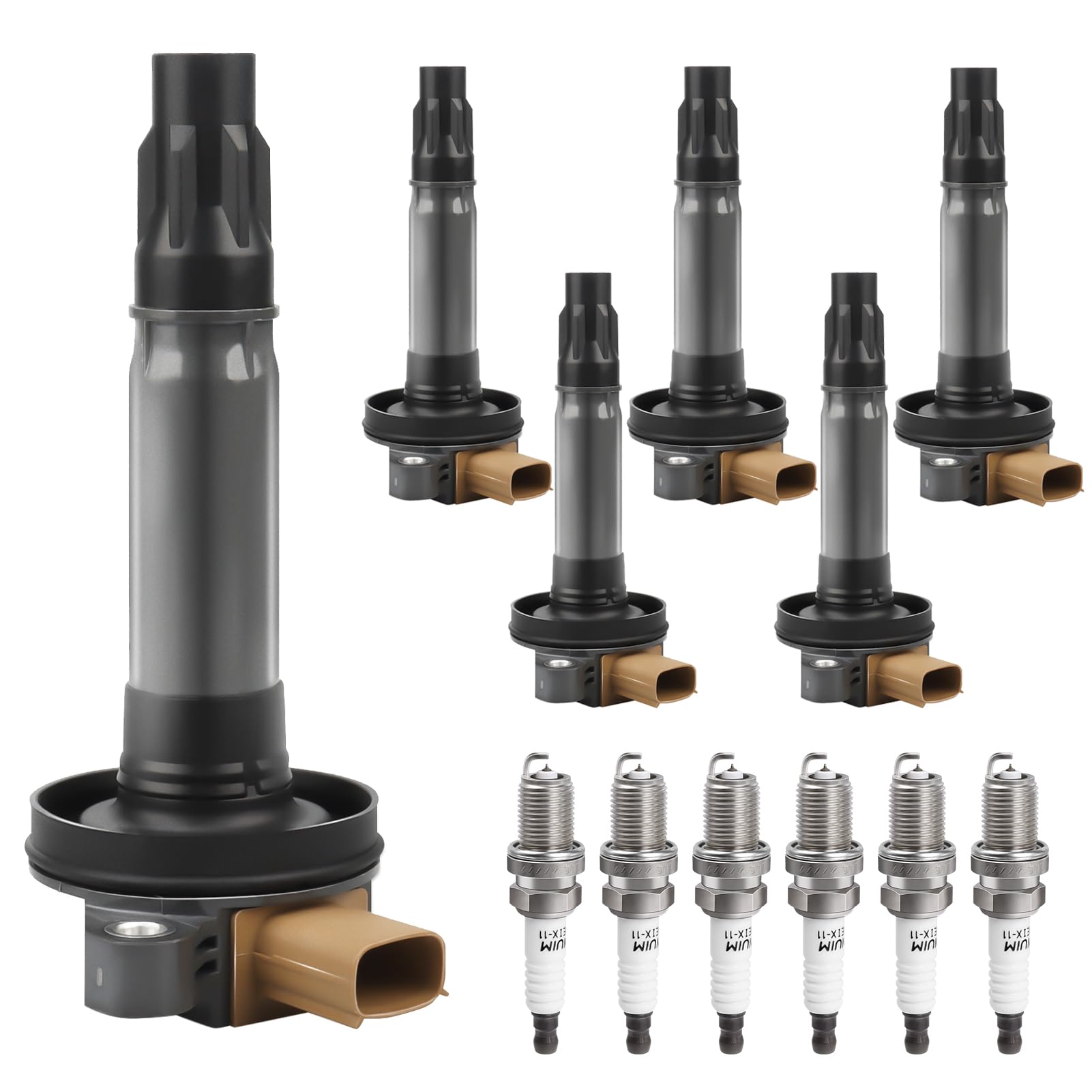 Photo 1 of Ignition Coil Pack Spark Plugs Replacement for 3.5 V6 Turbo 2011 2012 2013 2014 2015 2016 2017 Ford F150 Ecoboost Expedition Explorer Flex Taurus Transit, Lincoln MKS MKT Navigator, UF646, Set of 6