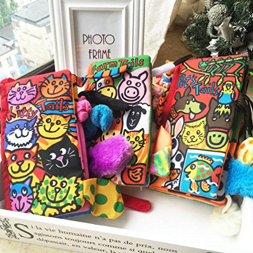 Kemilove Set of 4 Animal Tails Cloth book Baby Toy Cloth Development Books for 3~12 Month, Jungle Tails, Pets Tails, Kitty Tails,Farm Tails
