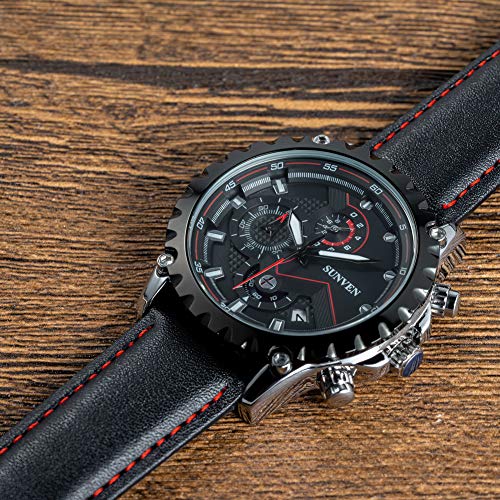 SUNVEN Mans Watch Waterproof Sports Quartz-Water Resistant 30M with Stainless Steel Brecelet Chronograph and Calendar Military Outdoor Style Fashion Watches for Men (Black2)