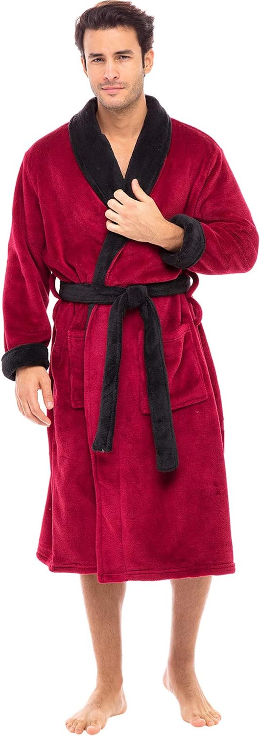 Alexander Del Rossa Men's Warm Fleece Robe, Plush Bathrobe at  Men’s Clothing store