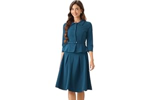 Allegra K Business Skirt Suit Sets for Women's 2 Piece Outfits Office Long Sleeve Blazer Jacket Pleated Skirts
