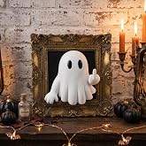Stylor Vintage Halloween Decor 3D Ghost Figurine Funny Wall Sculpture 6.7in | Spooky Indoor Picture Framed Wall Art, Room Decorations, Aesthetic Gothic Desk Ornament, Cute Fall Gag Gift for Office