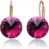 Round Austrian Crystal Drop Leverback Earrings for Women 14K Gold Plated Hypoallergenic Earrings