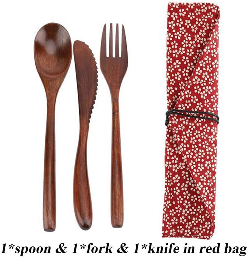 beyonday 3pcs / Set Japanese Wooden Tableware Portable Environmental Tableware Reusable Suitable for School Family Work Travel Picnic