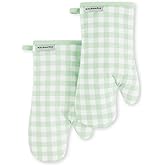KitchenAid Gingham Oven Mitt 2-Pack Set, Pistachio, 7"x13"