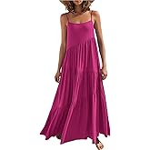 Boho Maxi Dress for Women Sleeveless Spaghetti Strap Long Dresses Flowy Beach Vacation Dresses