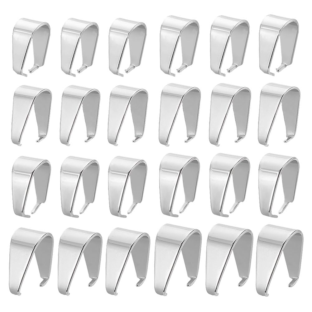 PH PandaHall 160pcs Snap On Bails, 8 Sizes 304 Stainless Steel Pinch Clip Bail Clasps Pendant Clasps Connector Dangle Charm Link Clasps for DIY Craft Birthstone Necklace Jewellery Making