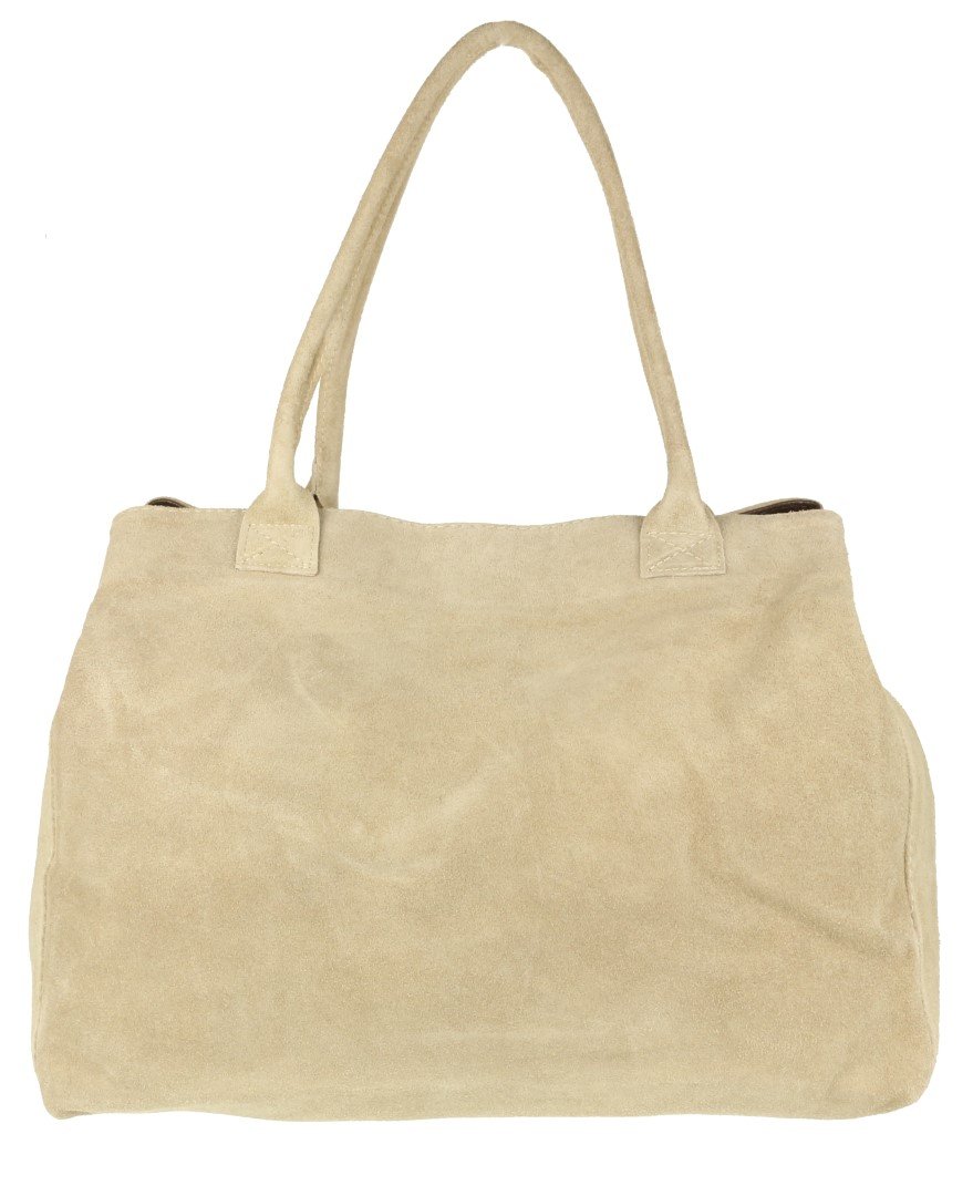 Girly HandBags Expandable Italian Suede Leather Shoulder Bag (Beige)(Size: W 40, H 32, D 18 (W 15.5, H 12.5, D 7 inches))