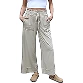 Malajisi Women's Baggy Wide Leg Pants High Waist Drawstring Palazzo Lounge Sweatpants with Pockets
