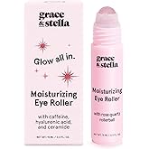 grace & stella Under Eye Serum with Rose Quartz Rollerball - Hyaluronic Acid & Caffeine Eye Serum for Dark Circles & Puffiness - Valentines Day Gifts for Her, Travel Size Toiletries (15ml / 0.51floz)