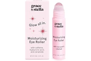 grace & stella Eye Serum Roller with Rose Quartz Rollerball - Hyaluronic Acid & Caffeine Under Eye Cream for Dark Circles & P