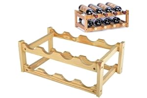 Bamboo and Wood Wine Rack, 2 Tier 8-Bottle Natural Bamboo and Wood Storage Rack Display Wine Bottle Rack, Easy to Assemble St