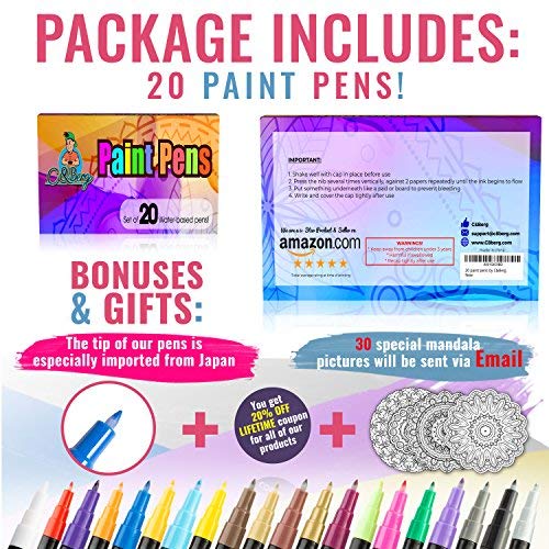 20 Paint Pens - Paint Marker Pens, Water Based Colors for Kids Adults, Sun - Water Resistant Fine Point, Paint on Rock, Wood, Glass, Ceramic, Metal, Clothes, Skin & Almost All Surfaces Model 2019 - Thumbnail 4