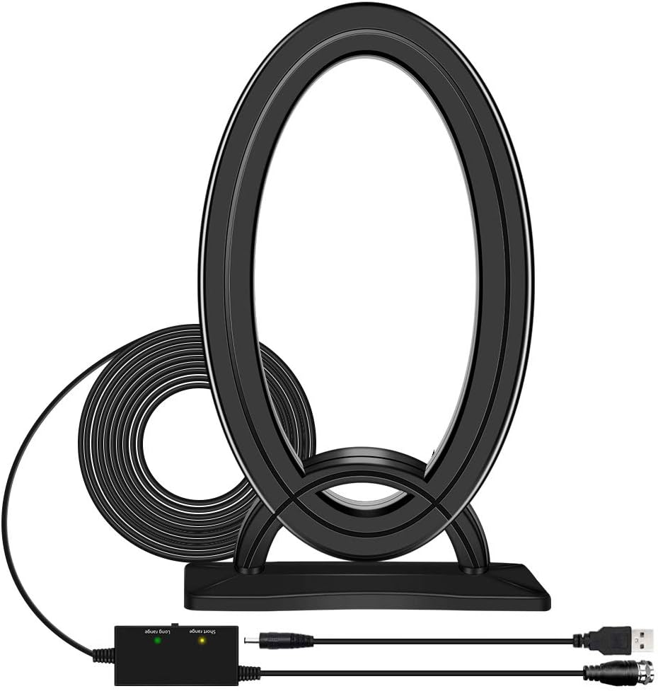 TV Aerial, Indoor Freeview TV Ariel Kit 4G Filter Full Directional 1080P 4K GEEKERA Amplified Digital HDTV Loft Arial 200KM Aerial Booster with 16.5 Ft Long Cable Easy Assemble Stand
