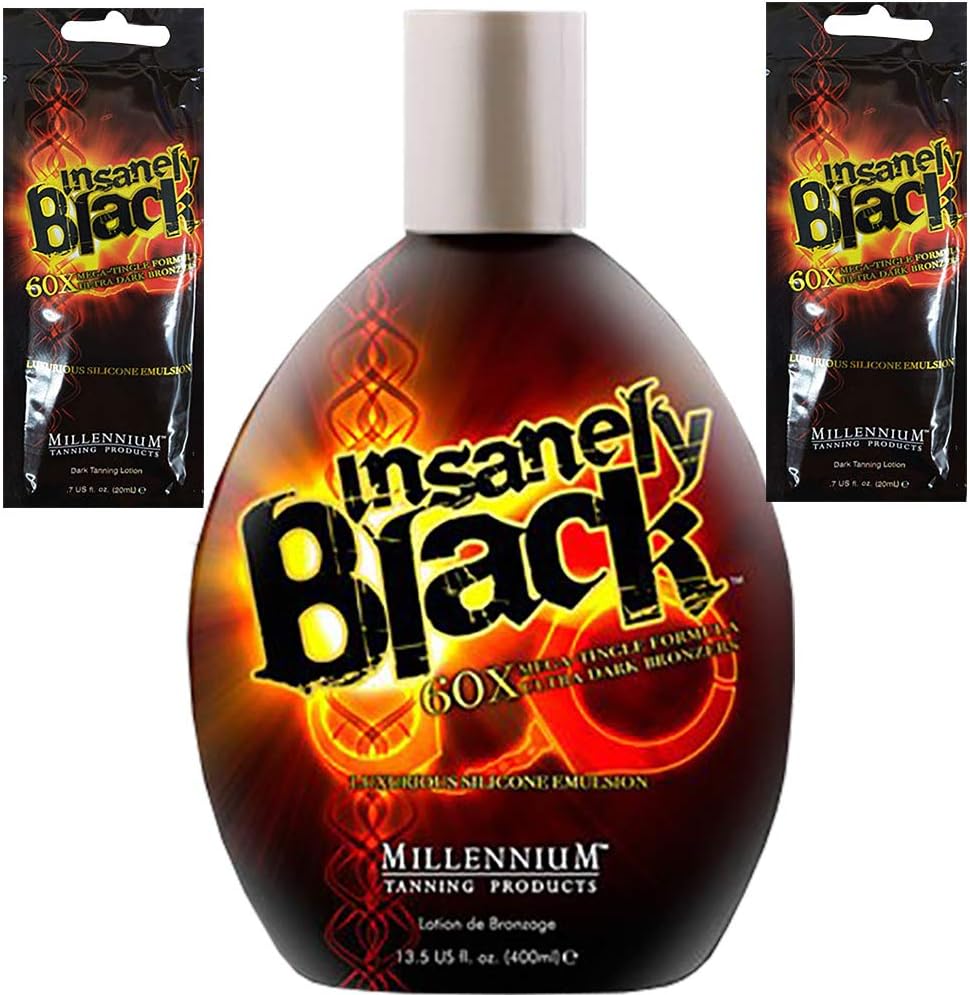 Insanely Black Hot Tingle Tanning Bed Lotion w/Bronzer 13.5 Fl. Oz + 2-Travel PacketS | Shrink wrapped, Bubble Wrapped in a Strong Box for Storage