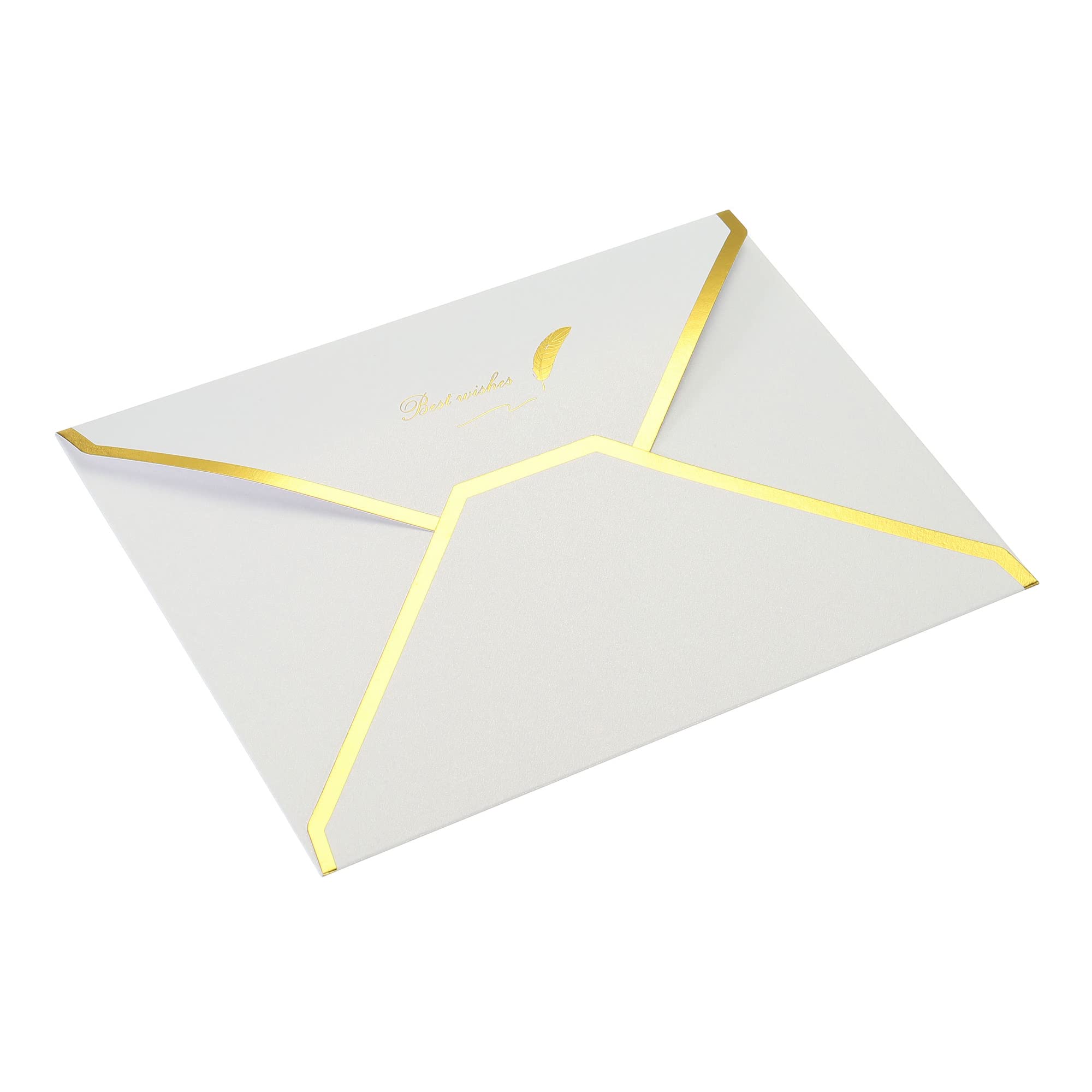 PATIKIL V Flap Envelopes, 20 Pack 7 x 5'' Luxury Style Gold Border Greeting Card Envelope for Invitations Weddings, White