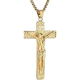 HZMAN Jesus Crucifix Cross Necklace for Men Stainless Steel Gold Cross Pendant Necklace Jewelry Gift