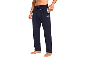 RANCOTO Men's Sweatpants Cotton Yoga Pants Casual Jersey Pants for Men Open Bottom Straight Leg with Zipper Pockets