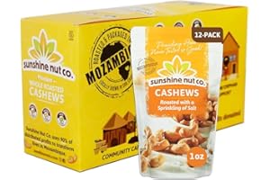 Sunshine Nut Company Whole Roasted Lightly Salted Cashews, Sprinkling of Salt Flavor, 12-Pack, 1.05 oz., Gluten Free, Peanut Free and Vegan Individual Snack Packs for Kids and Adults, GMO Free