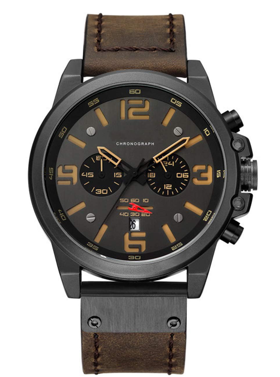 MASTOP Men Chronograph Sport Watches Brown Leather Strap Quartz Watch Business Casual Wrist Watch for Men, B Black Brown, Business