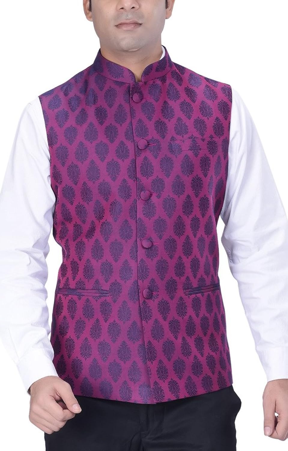 kisah men's woven cotton silk purple nehru jacket