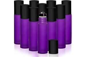 GOT OILS? Your Oil Tools 10 Pack Essential Oil Roller Bottles, 10ml Empty Purple Frosted Glass Roll-on with Leak Guard Stainless Steel Roller Balls & Black Caps for oils and perfume