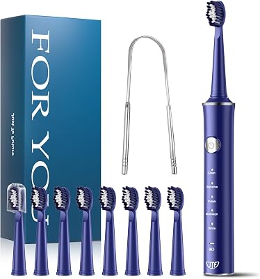 Brosse À Dents Électrique Sonique Pour Adulte – 5 Modes, 45 Jours D’autonomie, 8 Têtes De Brosse, Étanche Ipx7, Minuterie Intelligente, Adaptée Aux Voyages – Brosses À Dents Complet (Bleu)