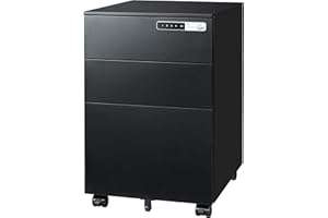 DEVAISE 3 Drawer File Cabinet with Combination Lock, Fully Assembled Metal Filling Cabinet Except Wheels, Mobile Under Desk File Cabinets for Home Office, Black