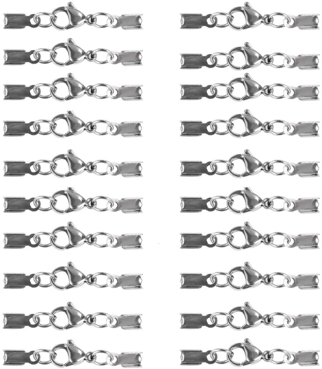 JZK 20 x Silver Jewellery Lobster Claw Clasps with Cord Ends, Jewelry Accessories kit for DIY Bracelets Necklaces chokers Jewelry Making Handmade Jewelry