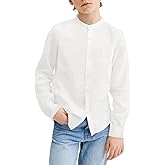 Mafulus Boys Button Down Linen Shirt Long Sleeve Mandarin Collar Loose Fit Casual School Summer Top