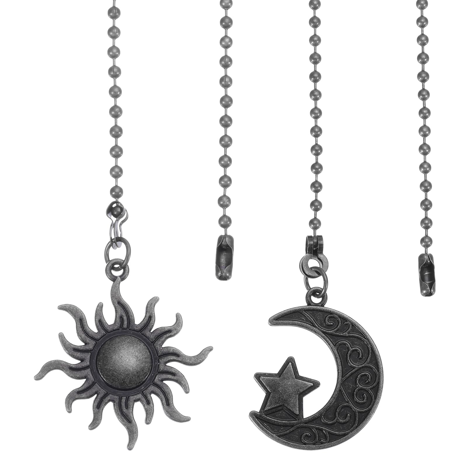 PATIKIL 30cm Ceiling Fan Pull Chain Set, 4Pcs Lighting Fan Beaded Ball Pull Chain Extender with Connector Moon and Sun Pendant Extension, Black Bronze