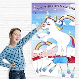 Threemart Unicorn Party Supplies,Pin the horn On the Unicorn Games For Unicorn Birthday Supplies Rainbow Favor (36 unicorn horns)