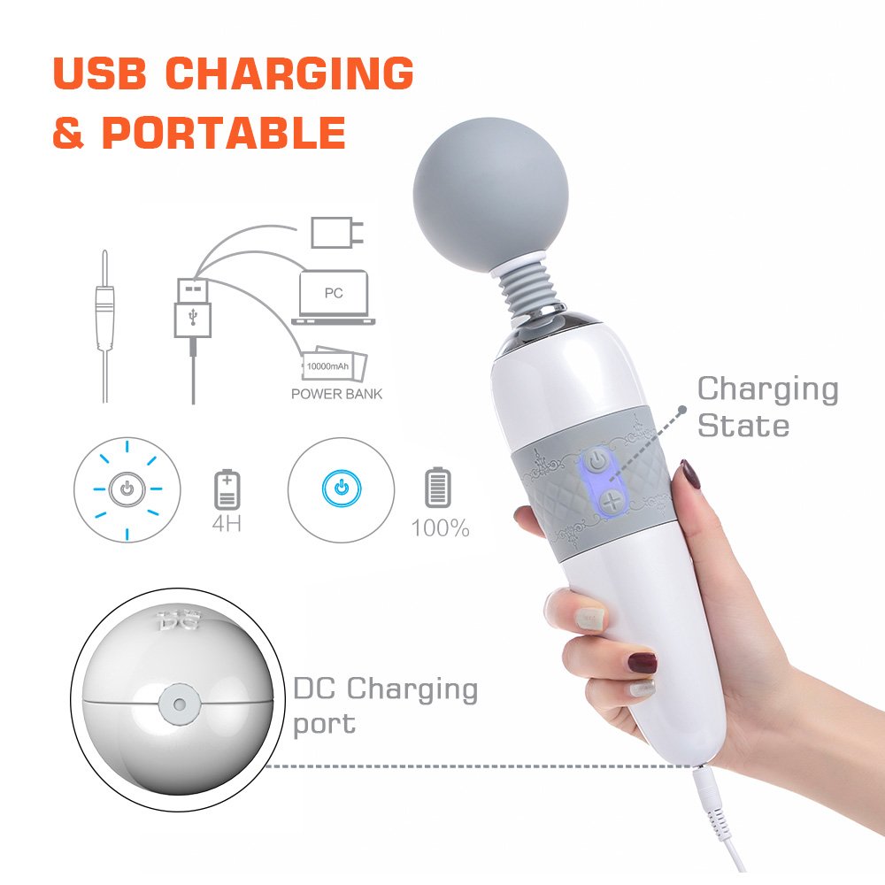 Cordless Magic Therapeutic Wand Massager Handheld - 7 Pattern / 4 Speed for Muscle Aches & Sports Recovery, Rechargeable & Waterproof (Gray Enhanced Version)