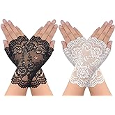 obmwang 2 Pairs Women's Lace Gloves Fingerless Floral Gloves for Bridal Prom Wedding Party Costume Accessories