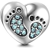 Heart Love Footprints Charms 925 Sterling Silver Jan-Dec Birthstone Crystal Charms Beads for Pandora Bracelets