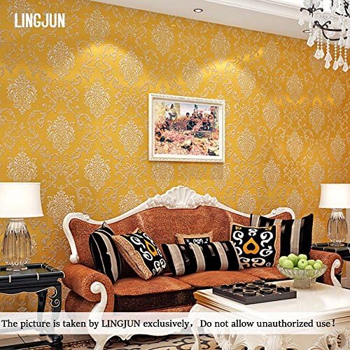 LINGJUN Modern Minimalist Non-Woven Water Plant Pattern 3D Flocking Embossed Wallpaper Roll Living Room Bedroom (Gold03)