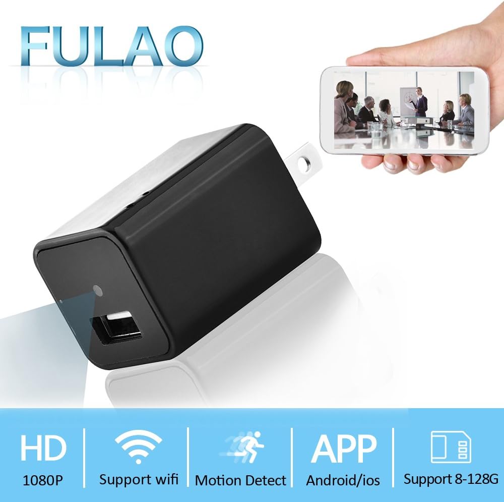 FULAO 1080P Spy Hidden Mini Wall Charger Surveillance Cam Wifi Wireless Portable Security Vedio Recorder Remote Camera