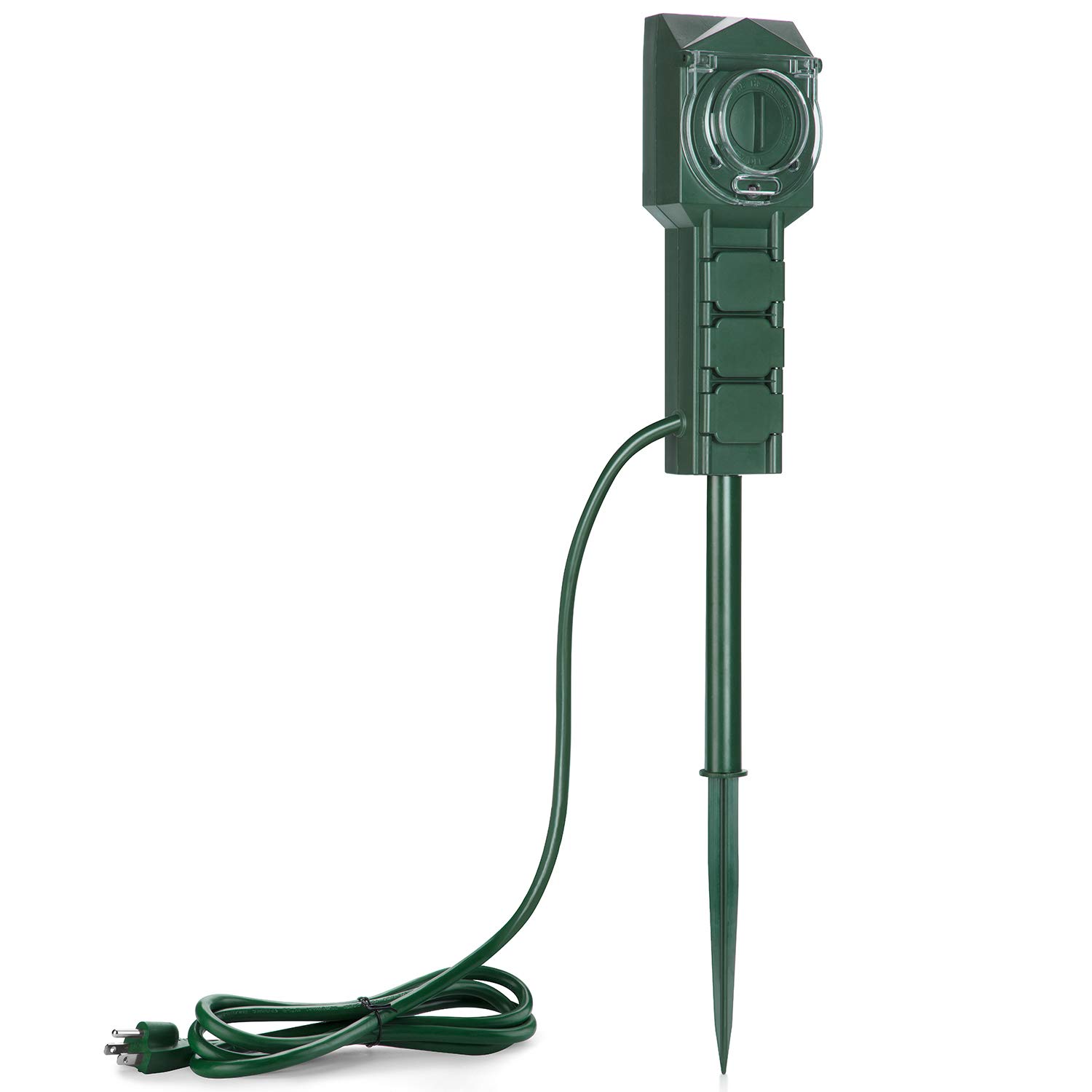 BESTTEN Outdoor Power Stake with Timer, 3 Outlet Power Strip with