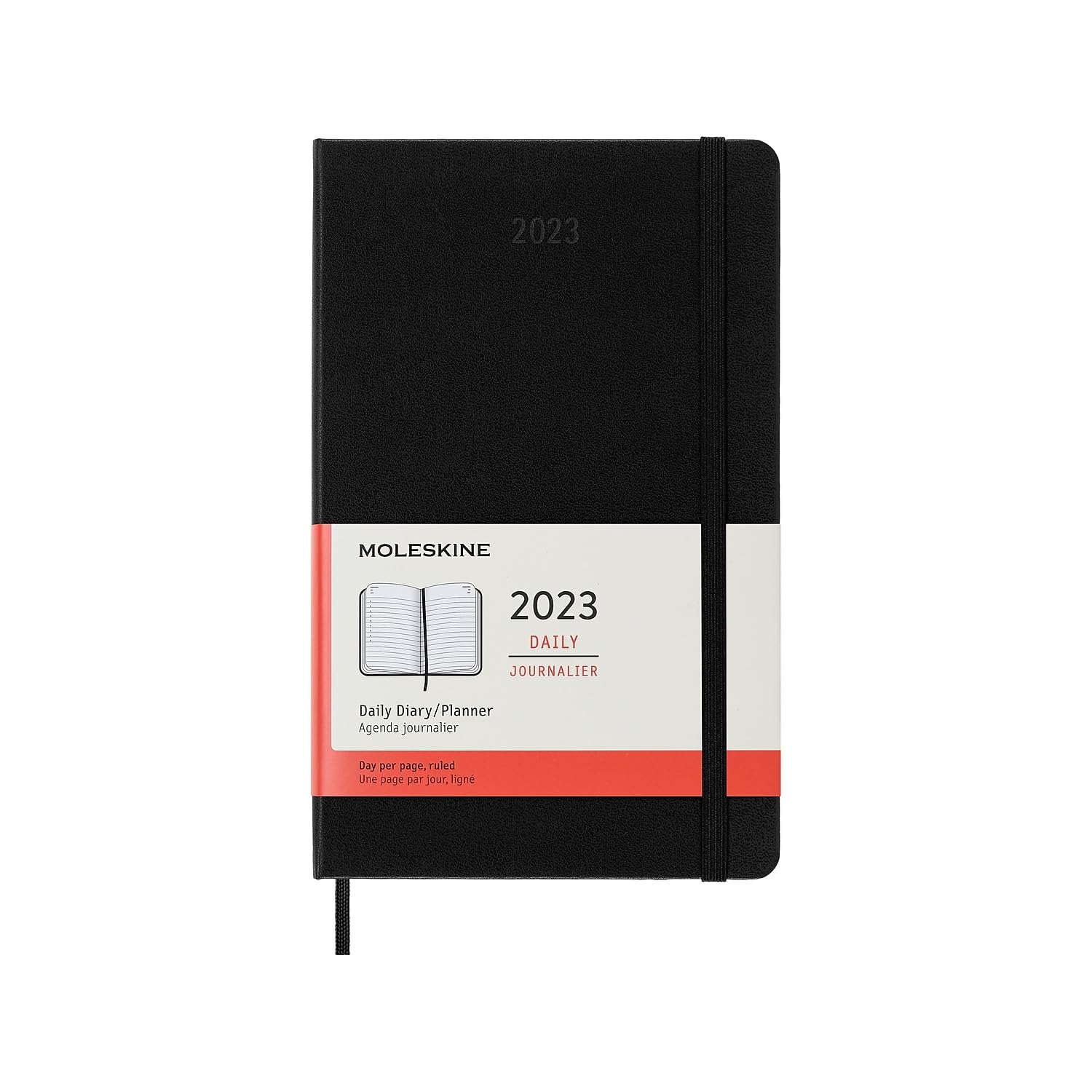 Moleskine 12-Month Daily Planner 2023, Daily Diary 2023, Hard Cover and Elastic Closure, Large Size 13 x 21 cm, Colour Black